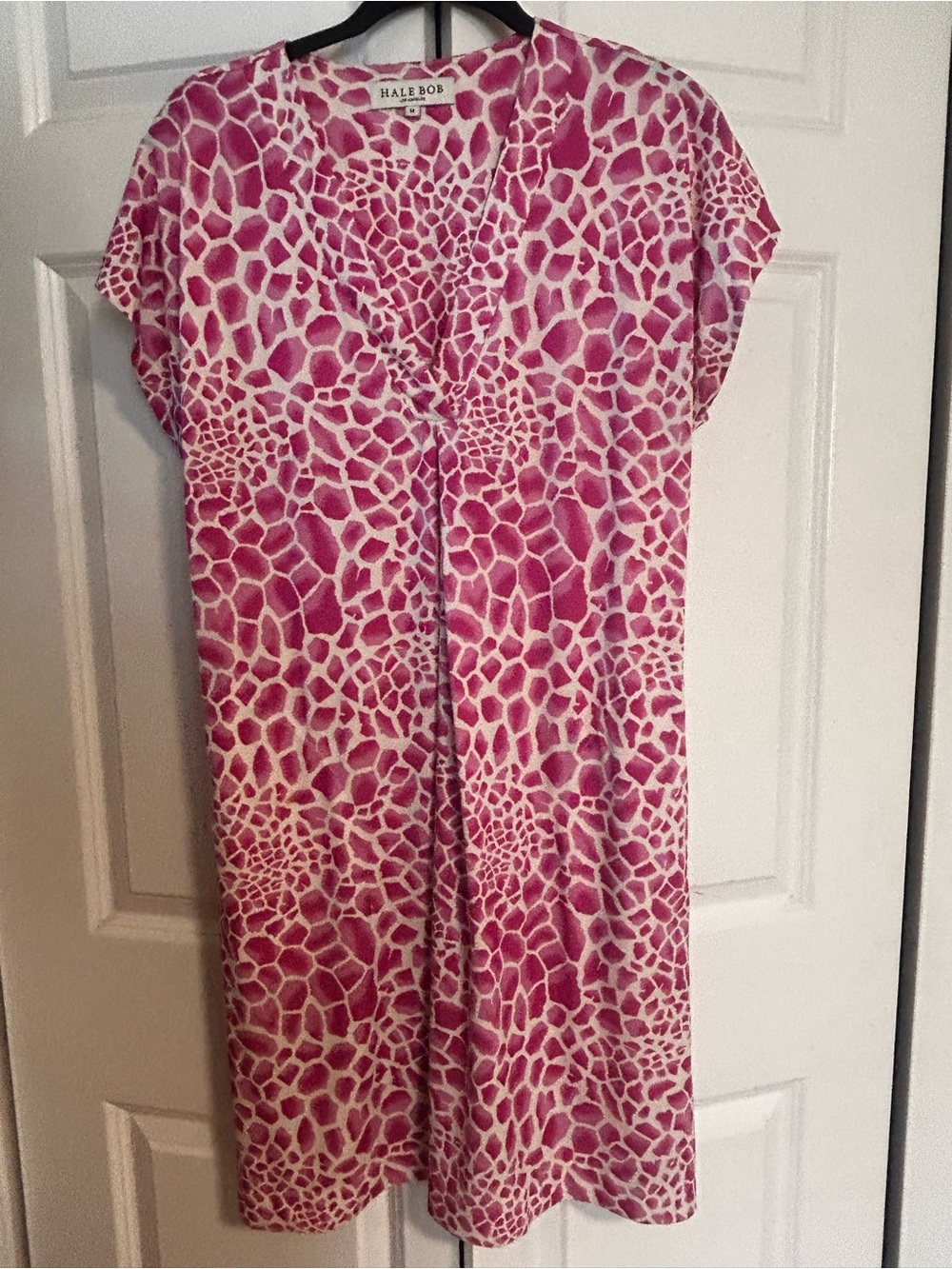 Hale Bob Fuchsia and White Animal Print V-Neck Dress